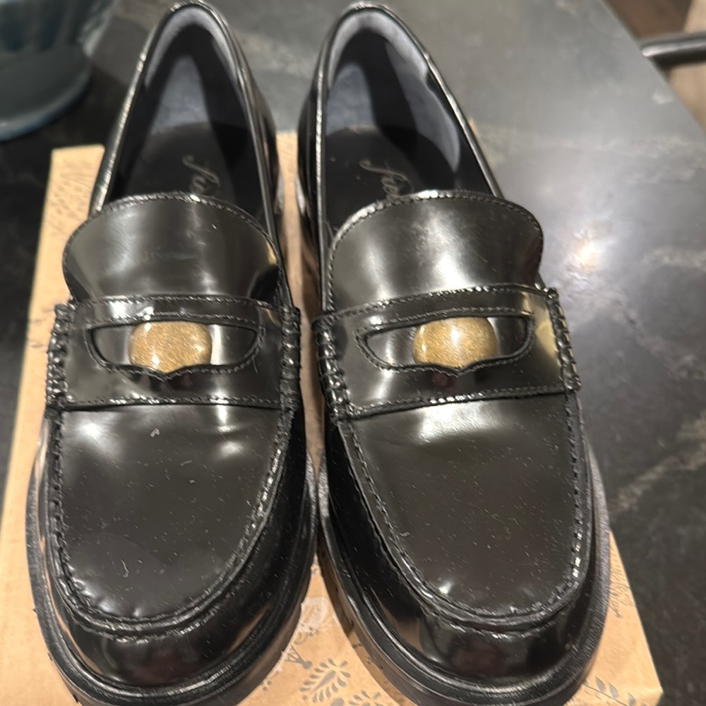 Free People Black and Gold Loafers